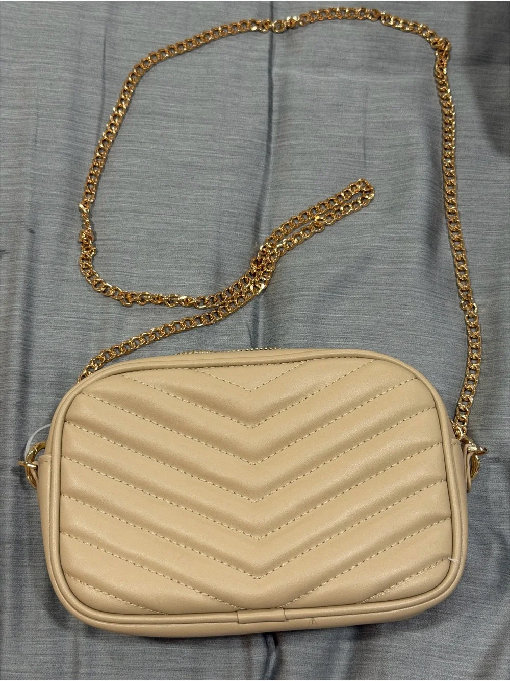 a new day Beige Quilted Crossbody with Gold Chain Strap